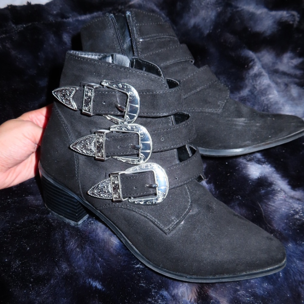 Black Ankle Boots with Silver Buckles